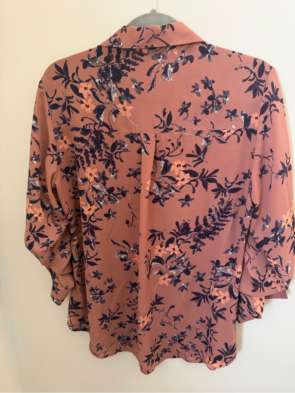 Express Rust Floral Button-Down Blouse with Navy Print - Picture 3 of 3